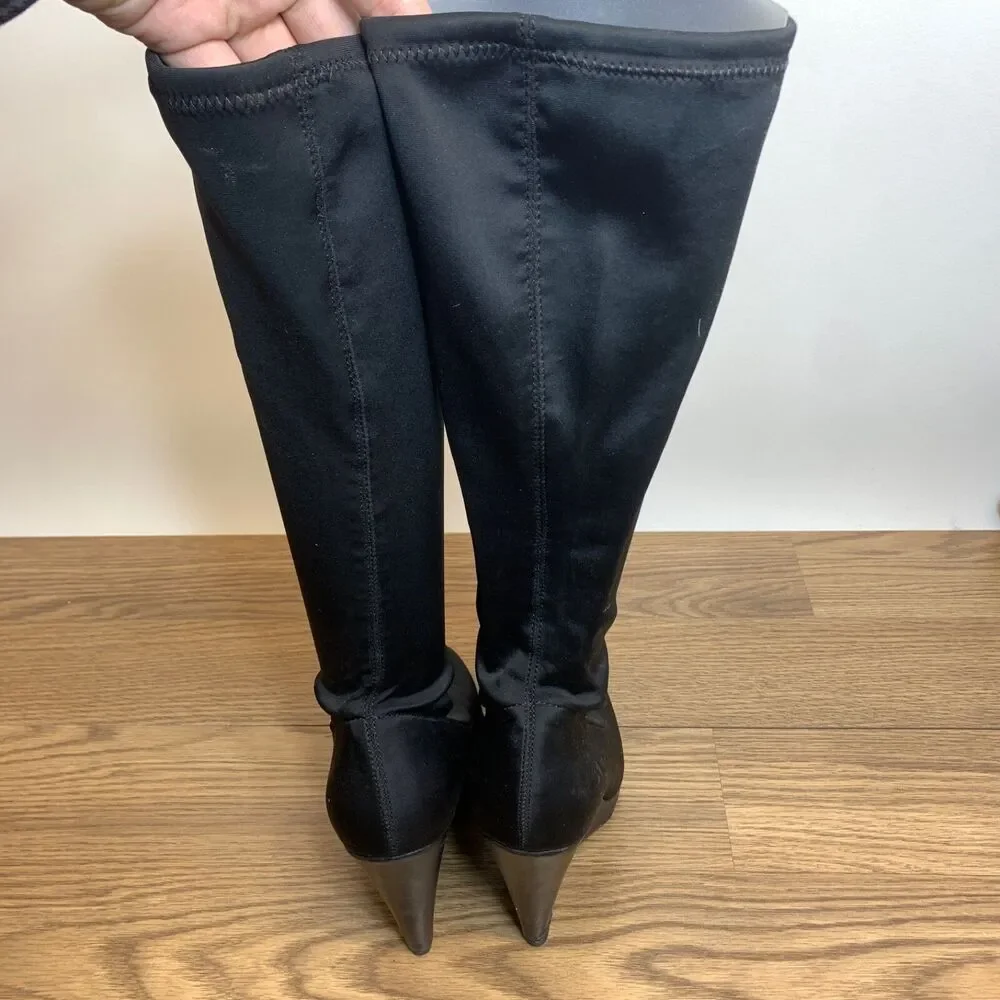 Colin Stuart Womens Sz 7.5 Platform Wedge Heel with Stretch Calf High Boot Black